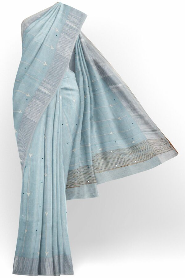 Light blue saree with silver border