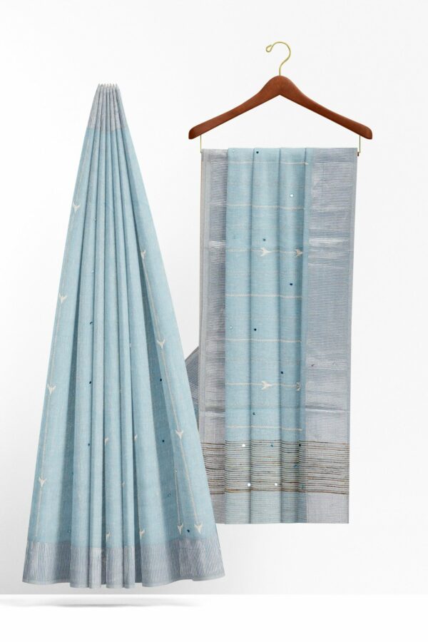 Light blue saree with silver border - Image 2