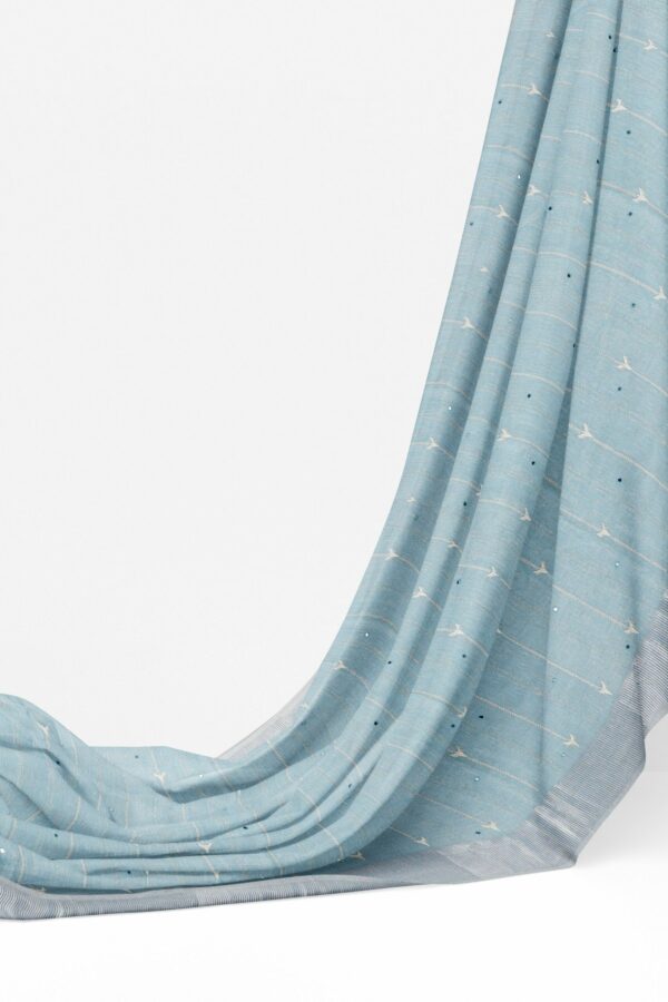Light blue saree with silver border - Image 3