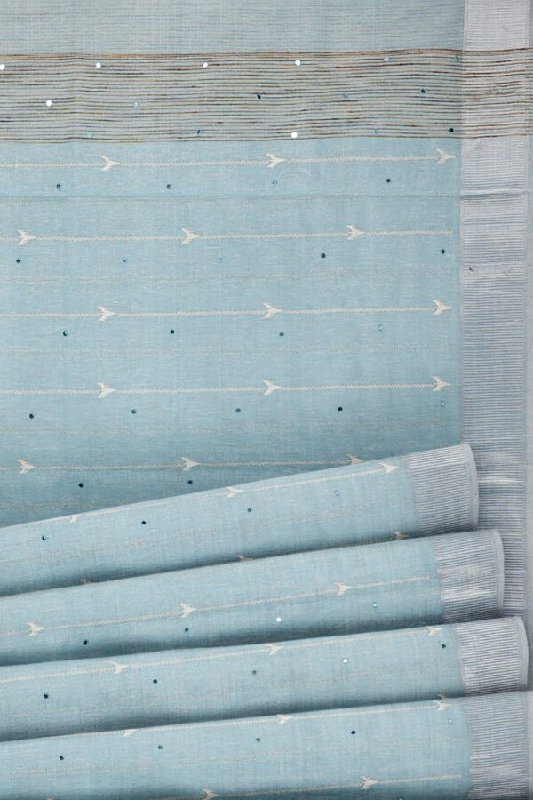Light blue saree with silver border - Image 4