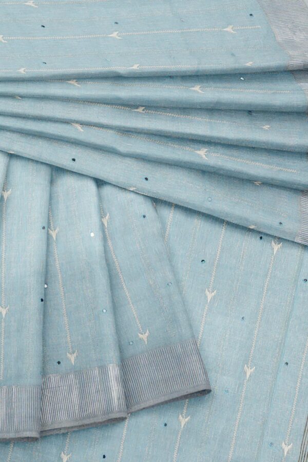 Light blue saree with silver border - Image 5