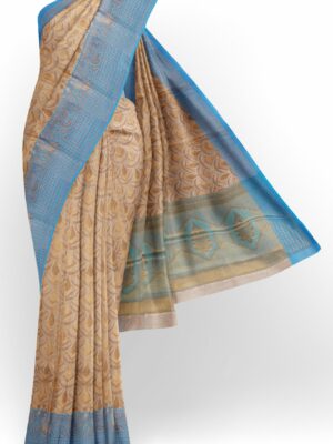 Light brown saree with blue border