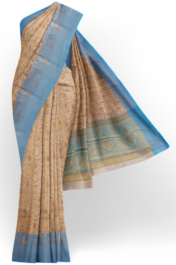 Light brown saree with blue border