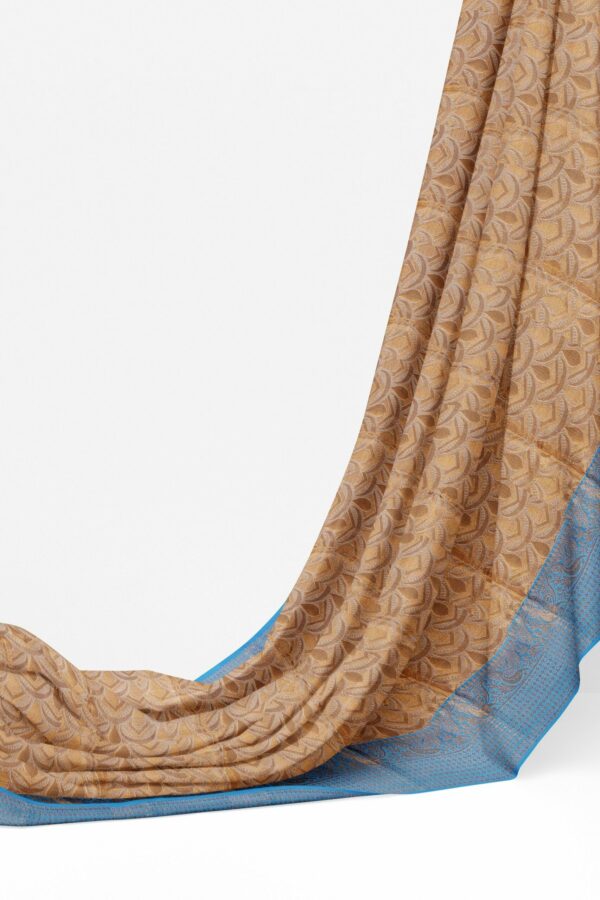 Light brown saree with blue border - Image 3