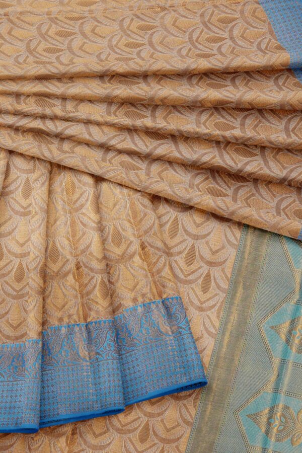 Light brown saree with blue border - Image 5