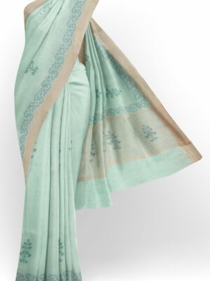 Light green saree with golden colour border
