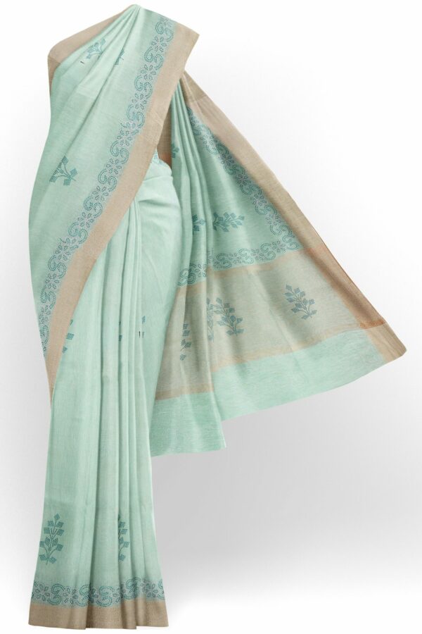 Light green saree with golden colour border