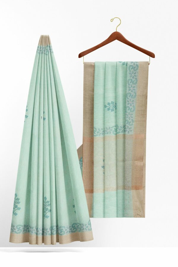 Light green saree with golden colour border - Image 2