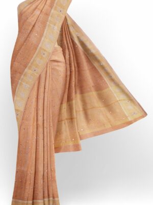 Light orange saree with golden colour border