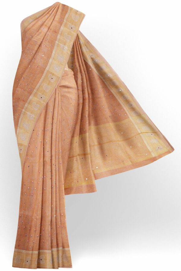 Light orange saree with golden colour border