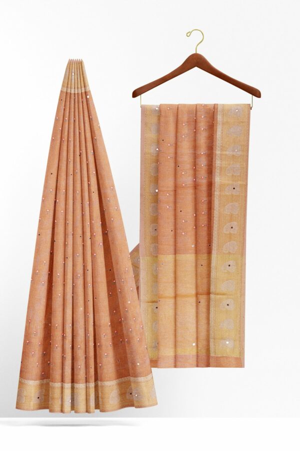 Light orange saree with golden colour border - Image 2