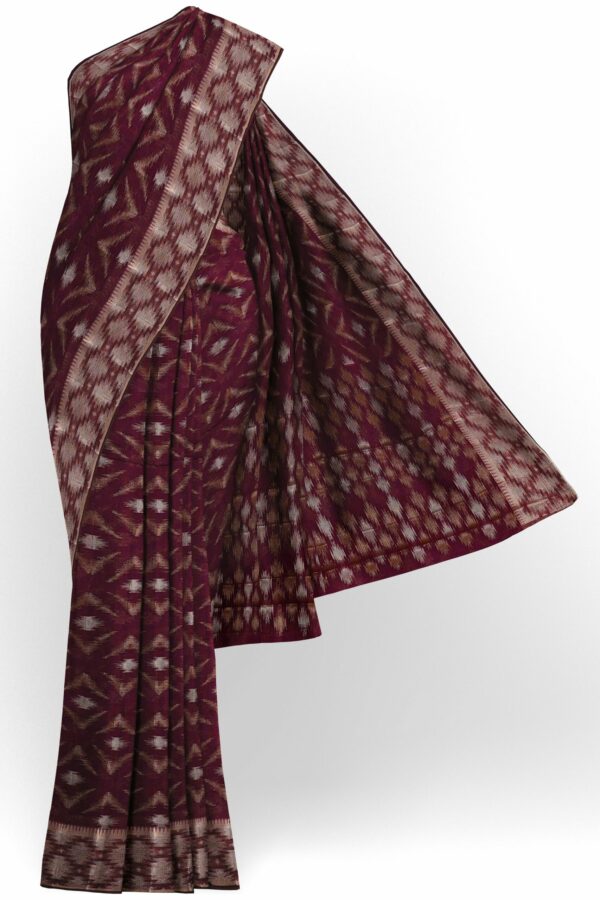 Maroon saree with silver colour border