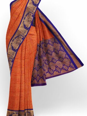Orange saree with blue border