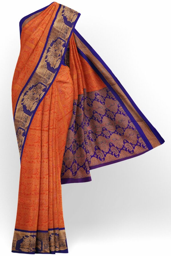 Orange saree with blue border
