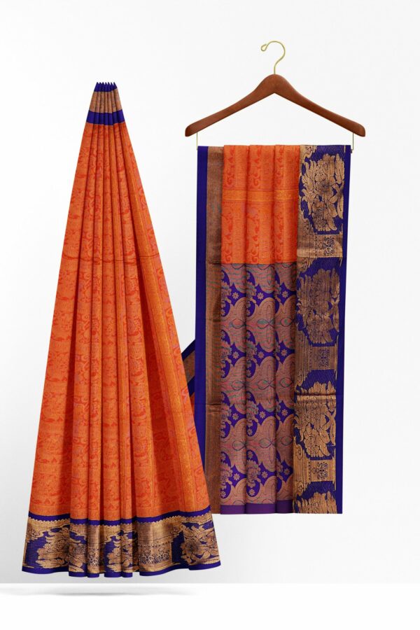 Orange saree with blue border - Image 2