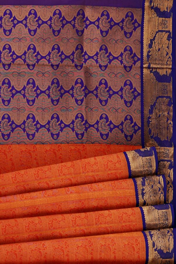 Orange saree with blue border - Image 4