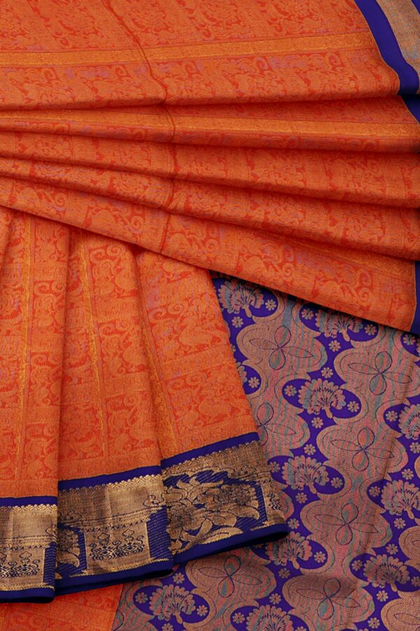Orange saree with blue border - Image 5