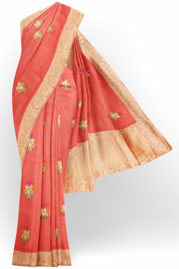 Orange saree with golden colour border