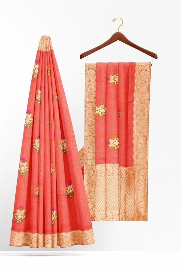 Orange saree with golden colour border - Image 2