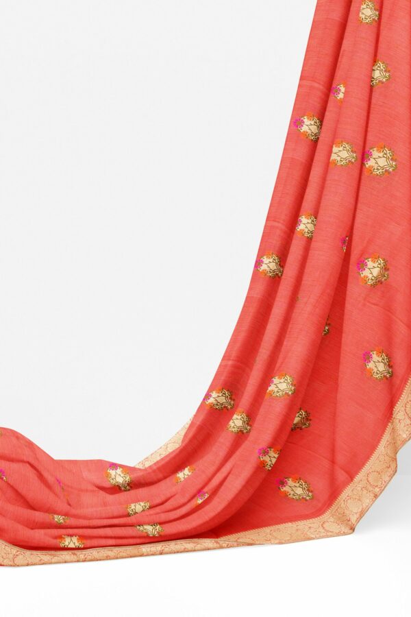Orange saree with golden colour border - Image 3