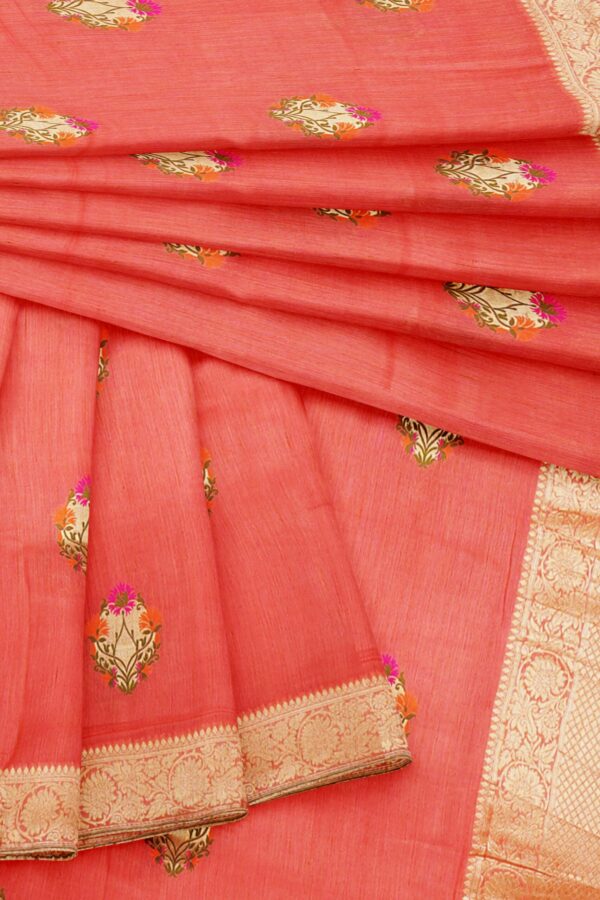 Orange saree with golden colour border - Image 5