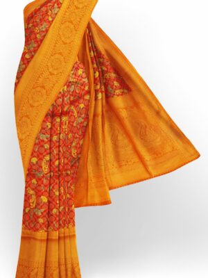 Red saree with yellow border