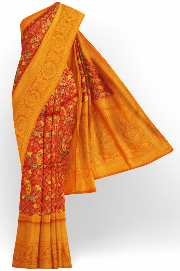 Red saree with yellow border