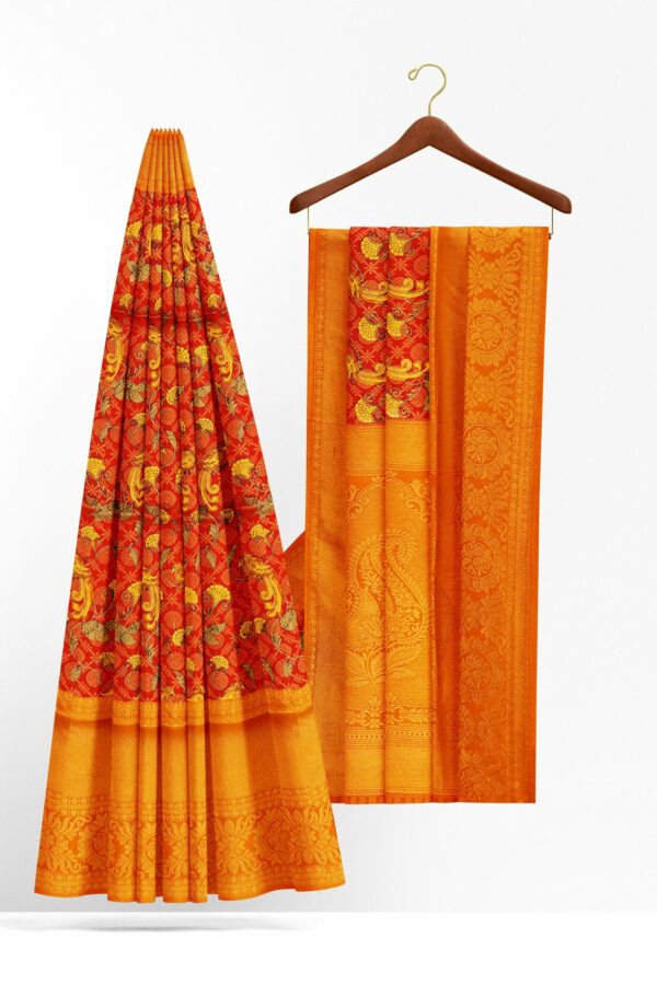 Red saree with yellow border - Image 2