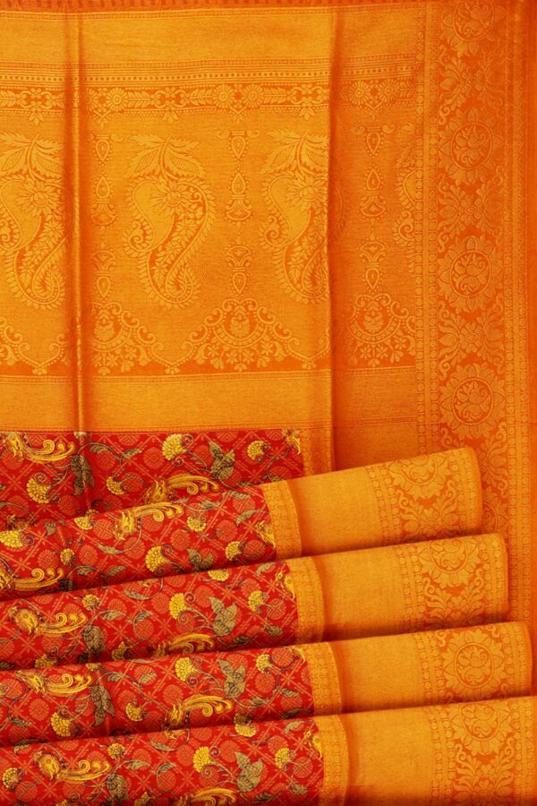 Red saree with yellow border - Image 4
