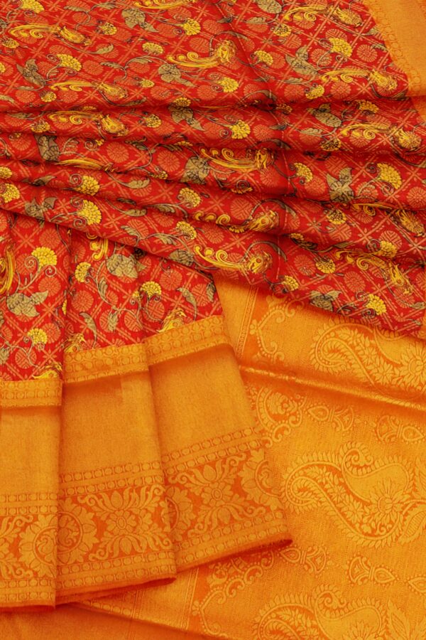 Red saree with yellow border - Image 5