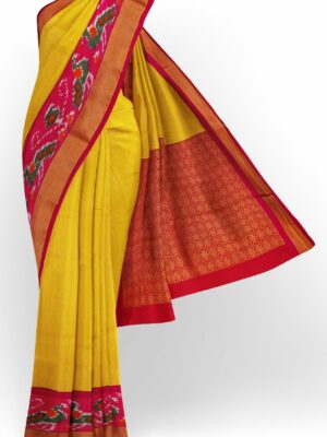 Yellow saree with red border