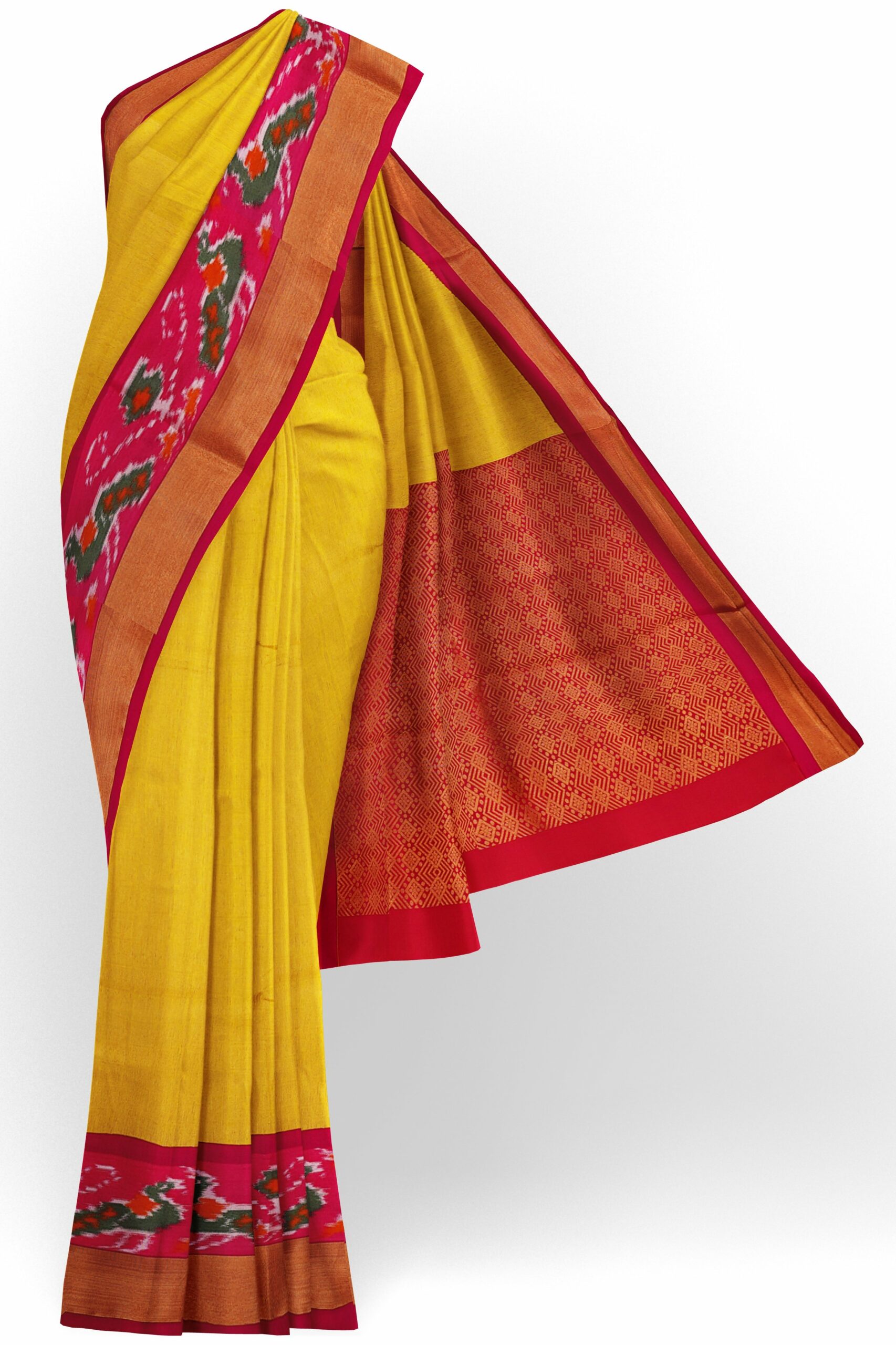 Yellow saree with red border