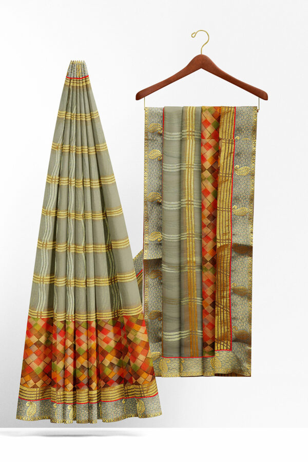 sri kumaran stores brasso saree grey saree with golden grey border 2