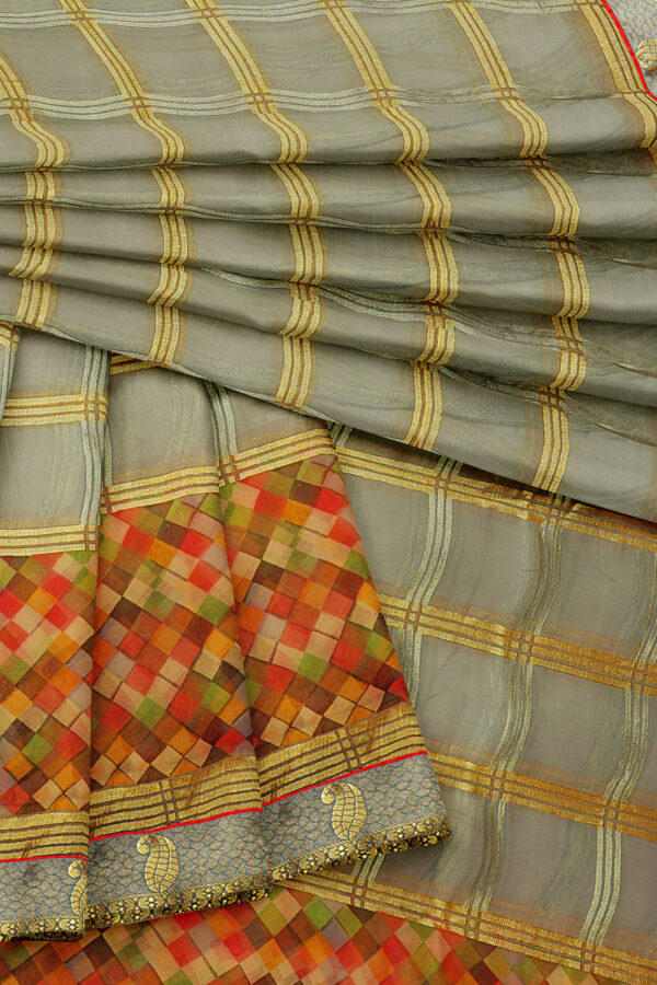 sri kumaran stores brasso saree grey saree with golden grey border 5