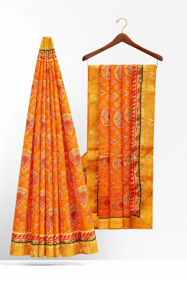 sri kumaran stores brasso saree orange saree with golden yellow border 2