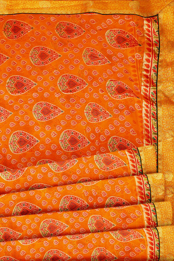 sri kumaran stores brasso saree orange saree with golden yellow border 4