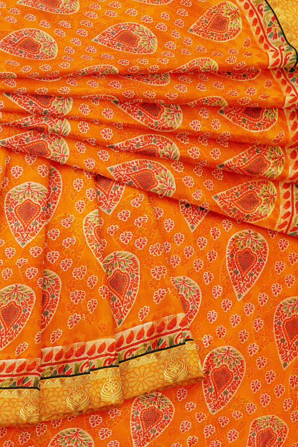 sri kumaran stores brasso saree orange saree with golden yellow border 5