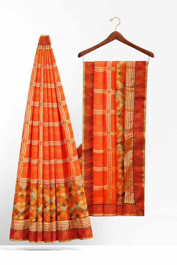 sri kumaran stores brasso saree orange saree with red border 2