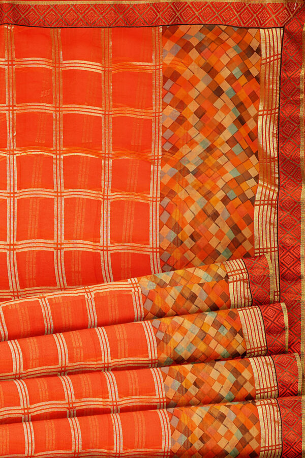 sri kumaran stores brasso saree orange saree with red border 4