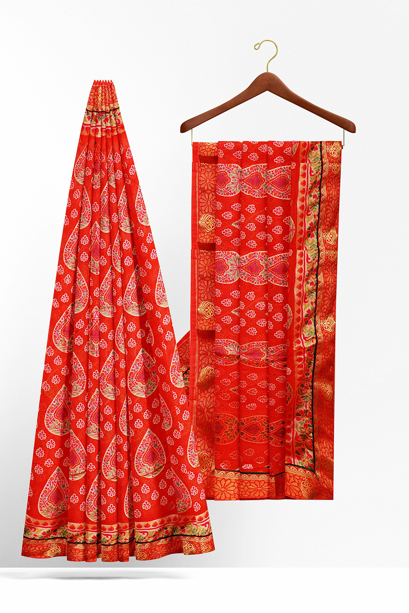 sri kumaran stores brasso saree red saree with golden red border 2