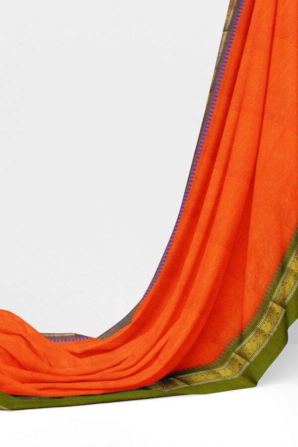 sri kumaran stores chettinad cotton bright orange saree with golden border 3