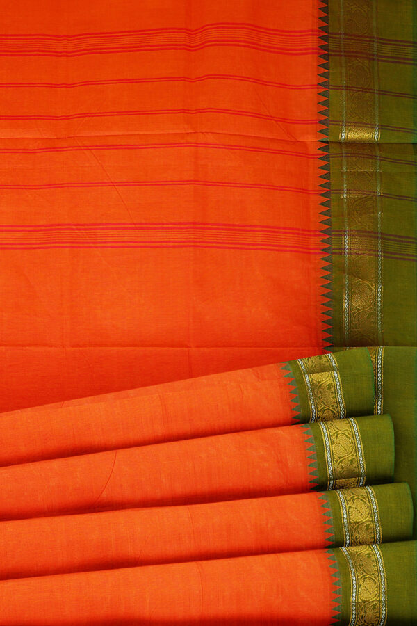 sri kumaran stores chettinad cotton bright orange saree with golden border 4