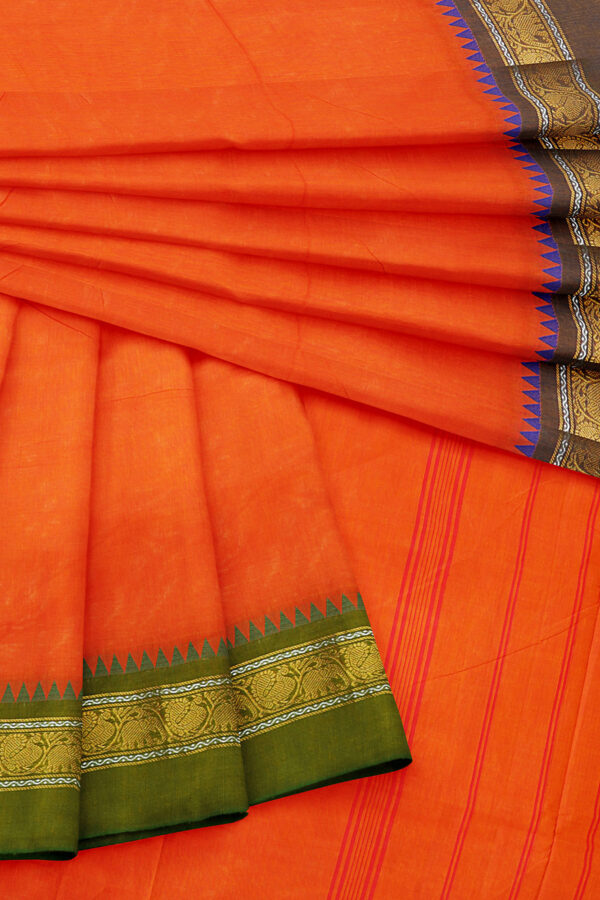 sri kumaran stores chettinad cotton bright orange saree with golden border 5