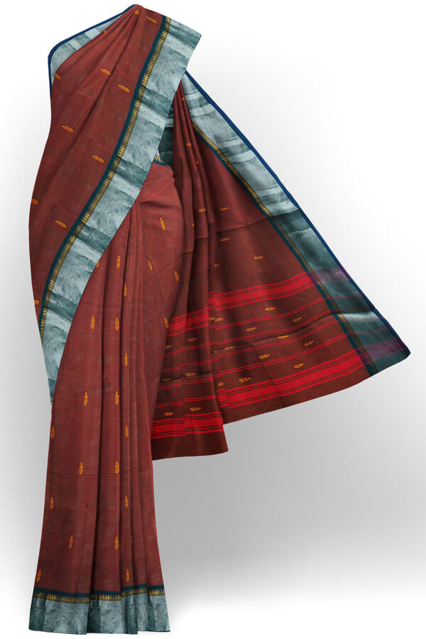 sri kumaran stores chettinad cotton coffee brown saree with silver border 1