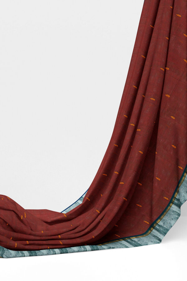 sri kumaran stores chettinad cotton coffee brown saree with silver border 3