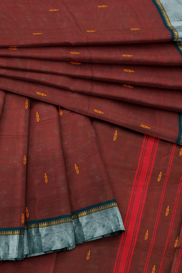 sri kumaran stores chettinad cotton coffee brown saree with silver border 5