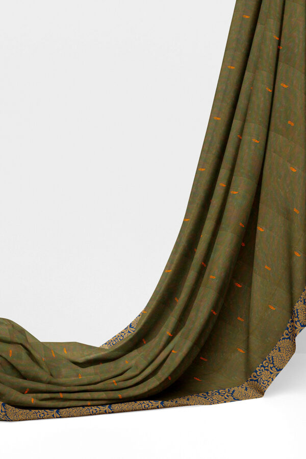 sri kumaran stores chettinad cotton dark green saree with golden blue border 3