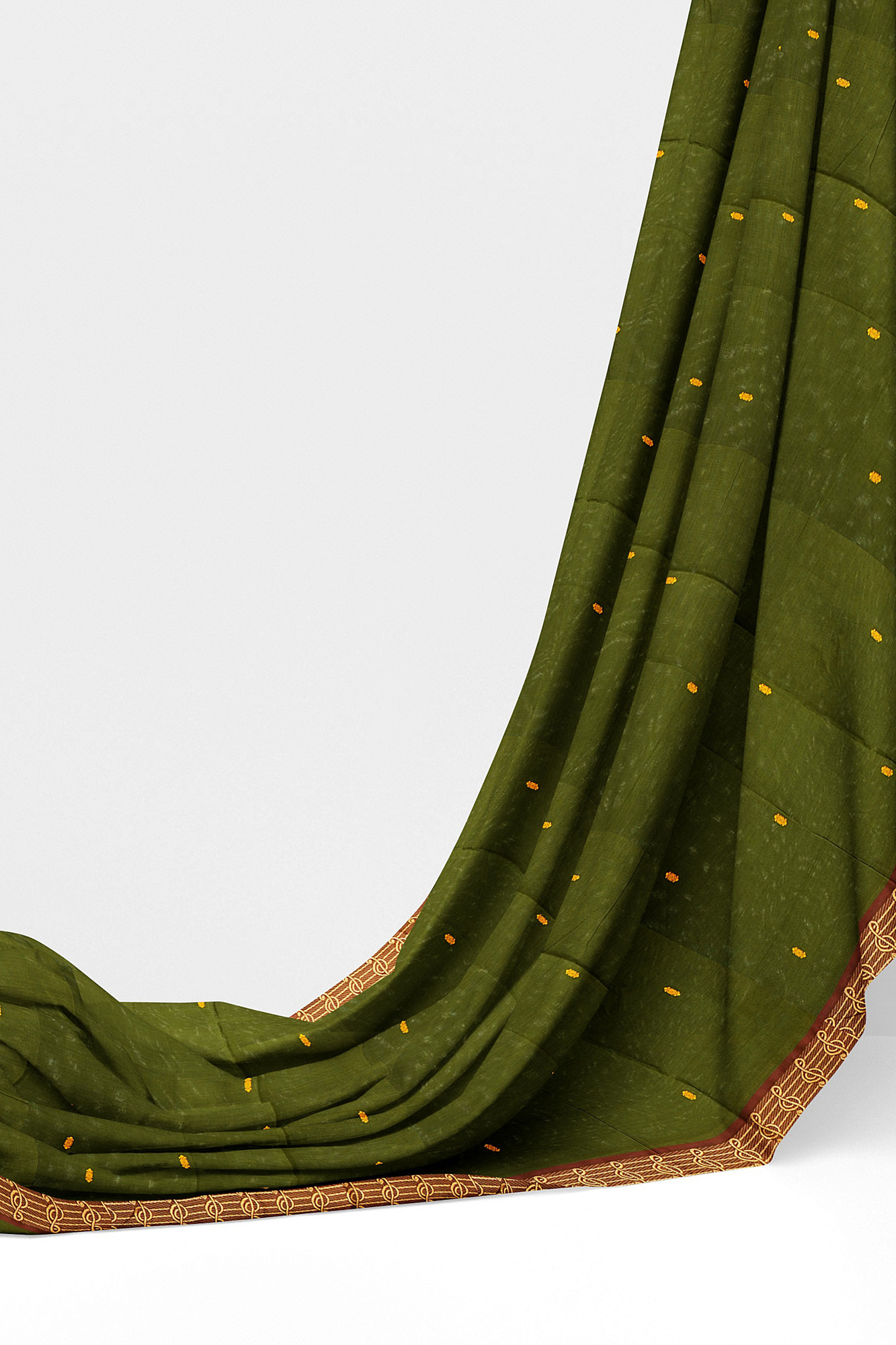 sri kumaran stores chettinad cotton dark green saree with golden brown border 3