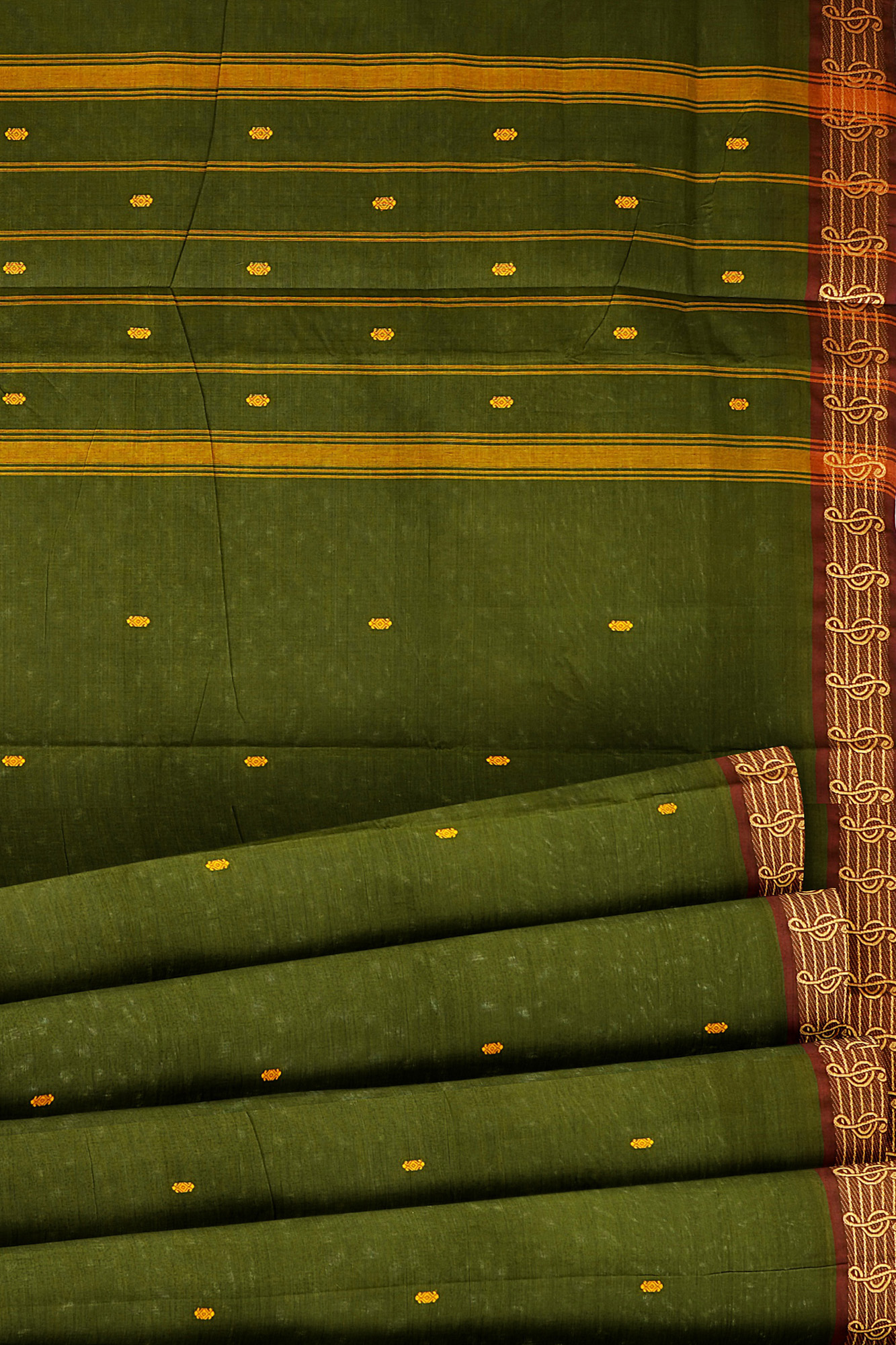 sri kumaran stores chettinad cotton dark green saree with golden brown border 4