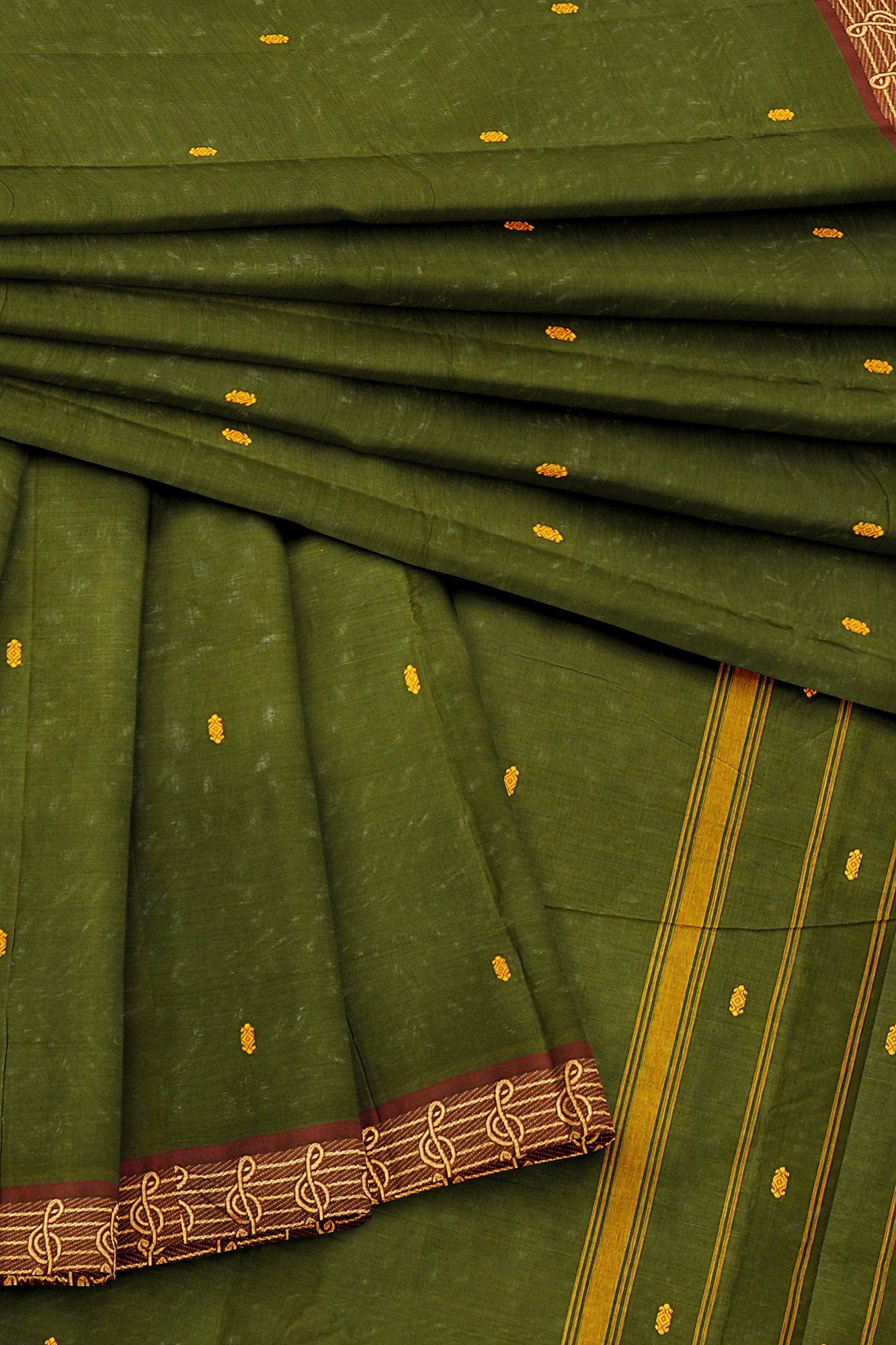 sri kumaran stores chettinad cotton dark green saree with golden brown border 5
